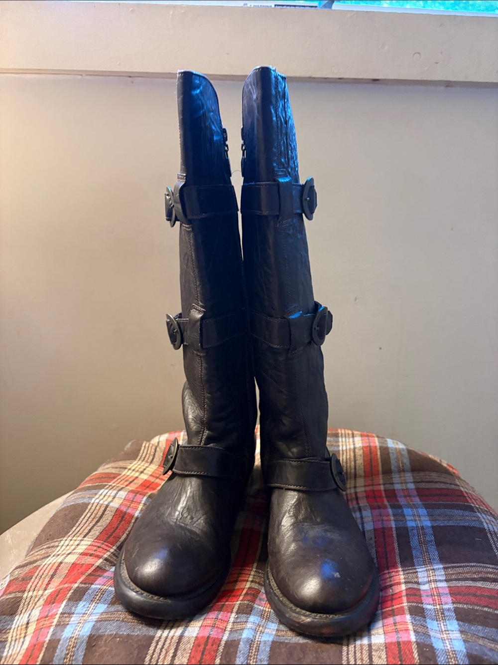 Women's ARIAT Mid-Calf Buckle Brown Leather Boots